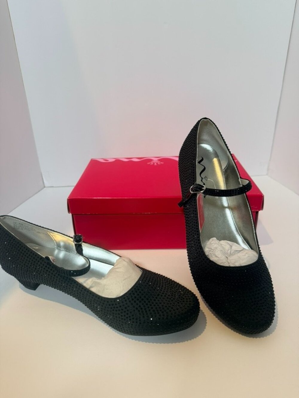 NWT Nina Zelia Girls Size 6 Black Rhinestone Mary Jane Dress Shoes